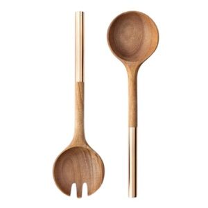 Cravings by Chrissy Teigen Acacia Wood & Gold Metal Handle Salad Serving Set